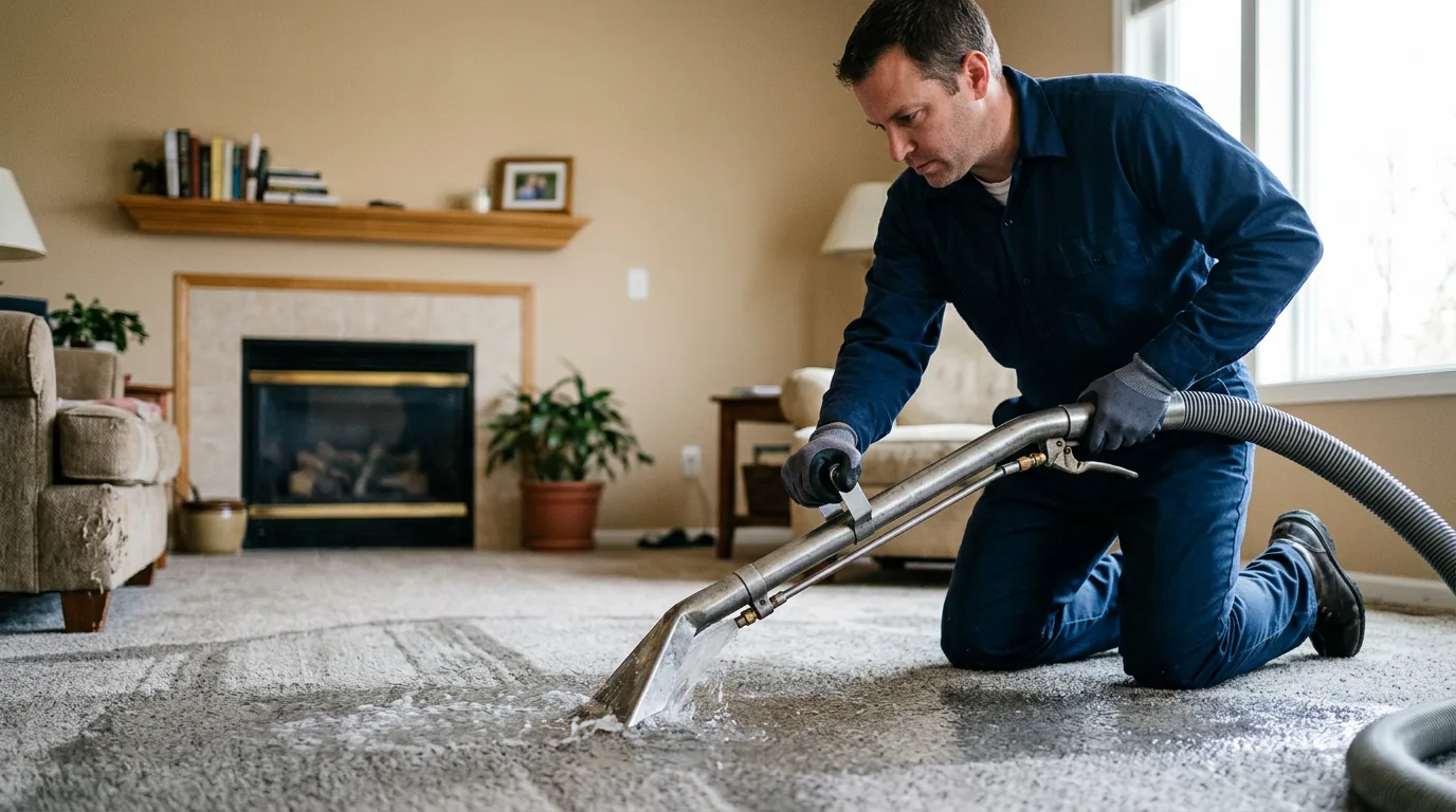 Water damage restoration technician working near Windsor, PA